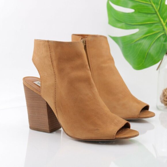 Steve Madden Womens Tulisa Boot Size 9 Tan Caramel Leather Open Toe Block Heel - Picture 12 of 12